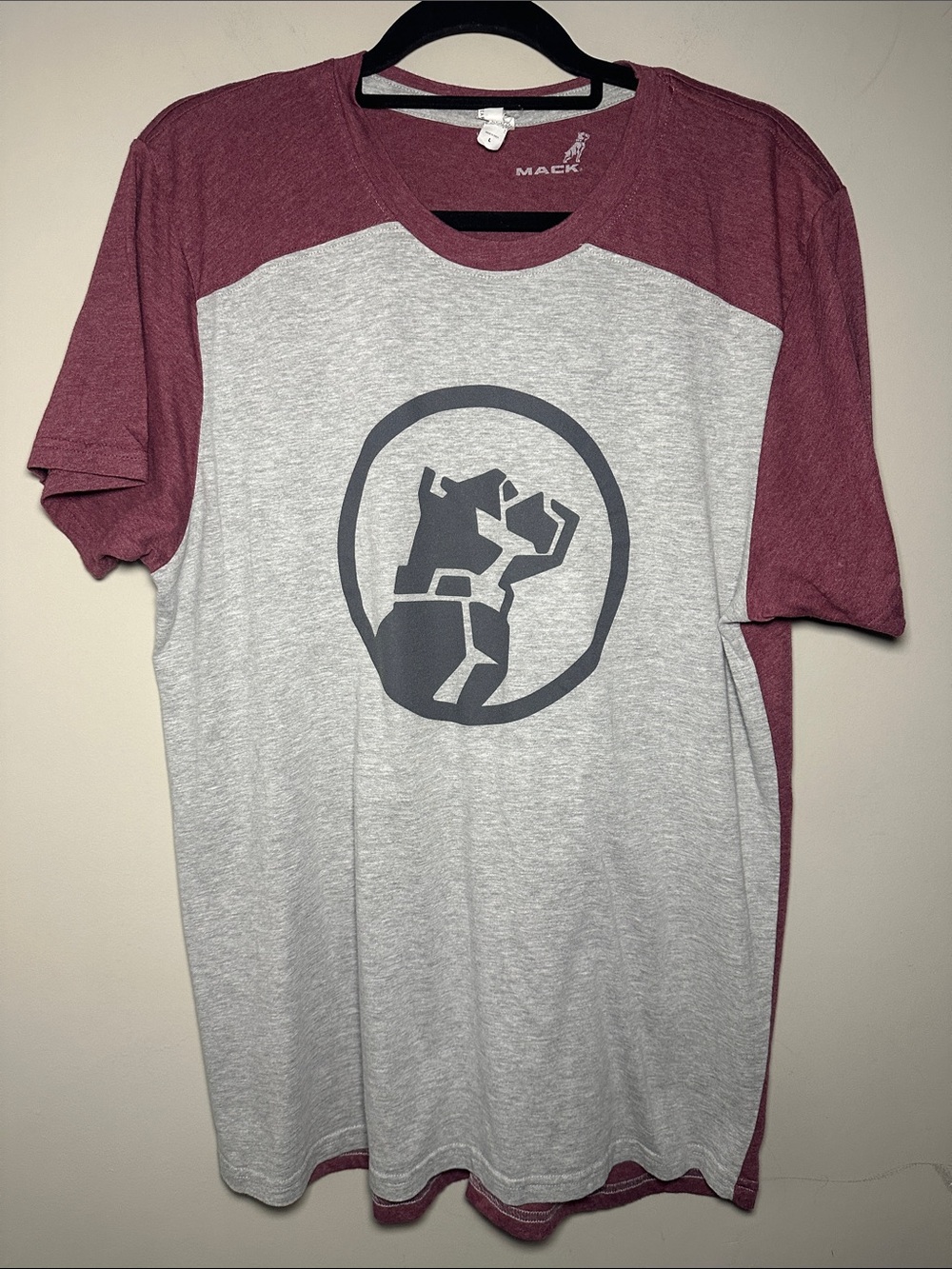 Mack Truck Maroon & Light Gray Graphic Raglan t shirt